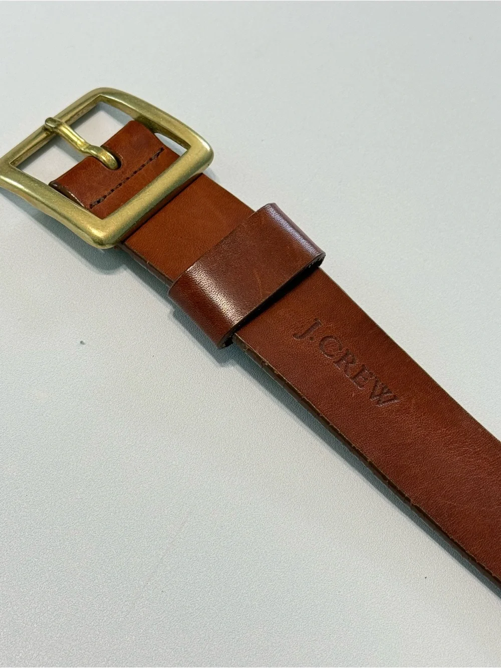 J.Crew Genuine Leather Belt Size 36 Brown Cognac Brass Buckle Classic Casual